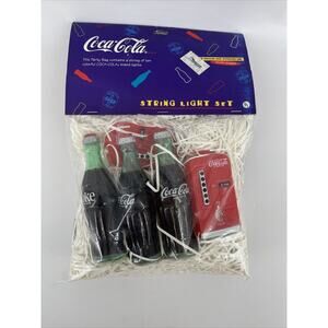 VINTAGE NIP 1999 COCA COLA STRING OF 10 LIGHT SET BOTTLES AND VENDING MACHINE